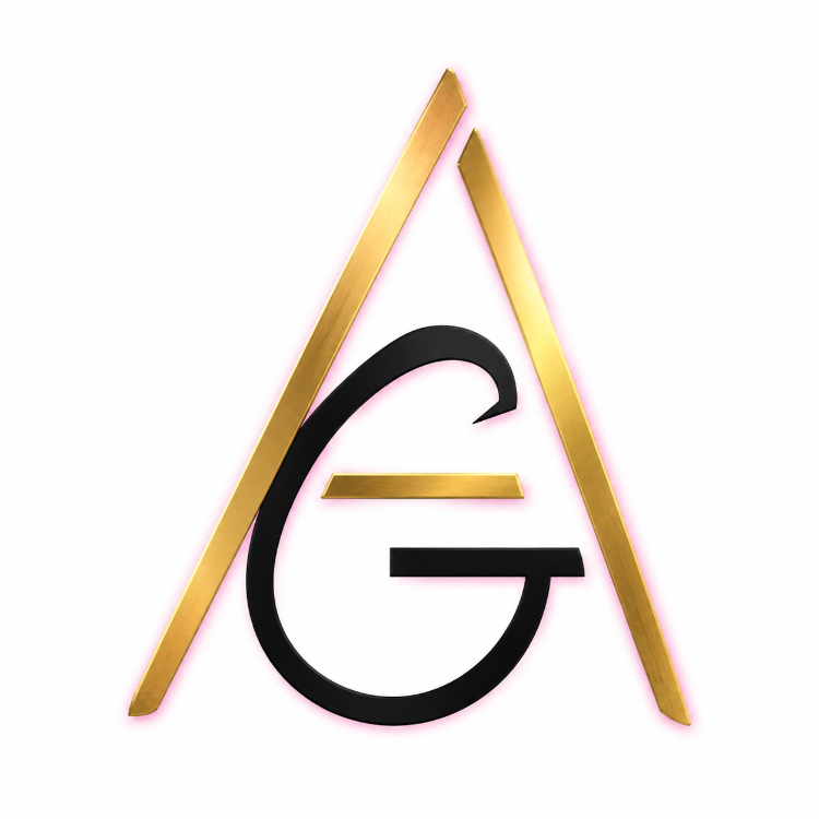 Approved GENEVIEVE App gold A and black G logo with pink glow